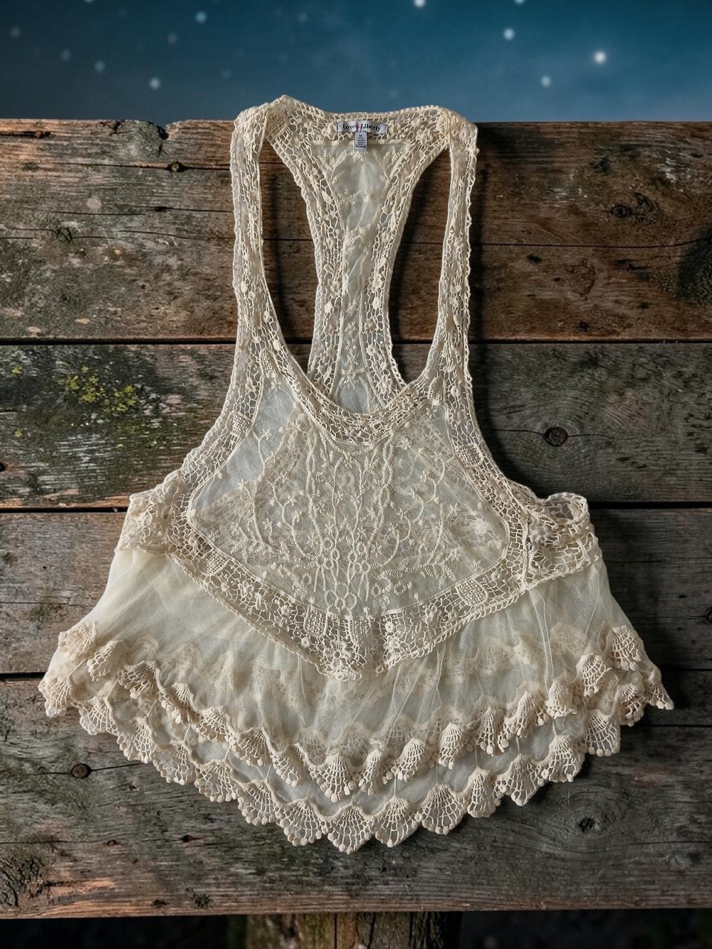 Lace and Crochet Bohemian Racerback Swim Coverup in Cream